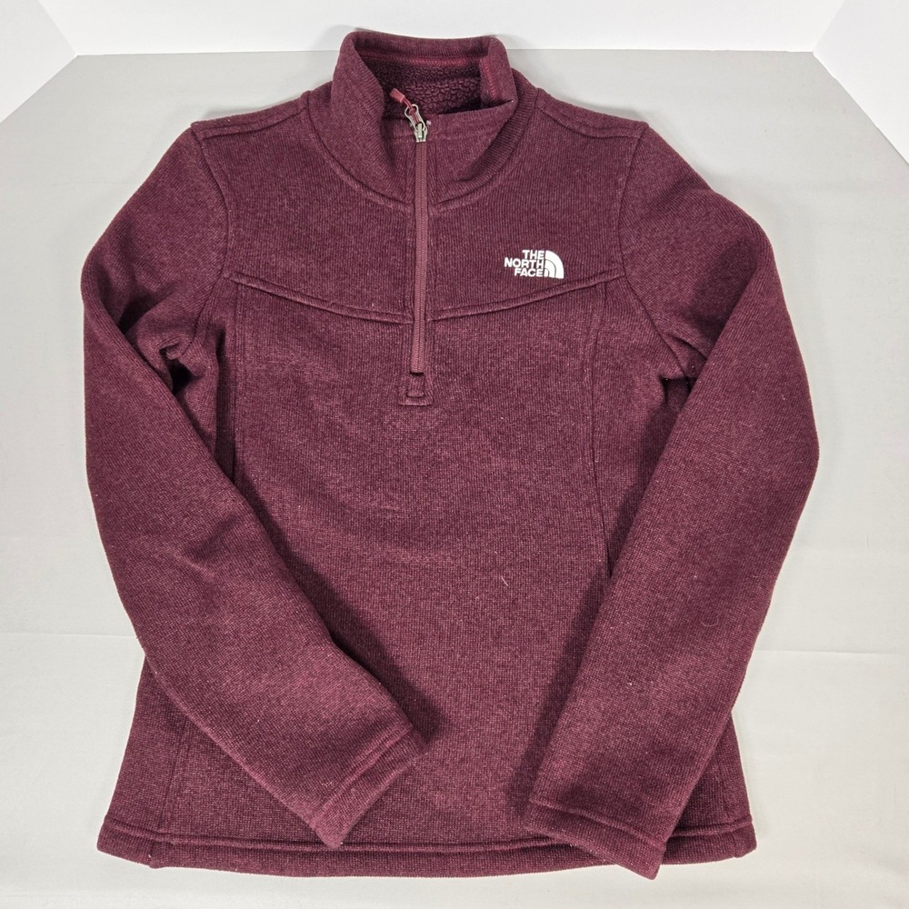 North Face Crescent Quarter Zip Pullover Womens Small Burgundy Heather Fleece